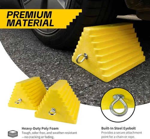 Vista 4 de MaxxHaul 51169 Cuñas de rueda de espuma de polietileno con cerrojo de acero – Paquete de 2 – 10 × 8 × 6 pulgadas – Espuma estructural resistente