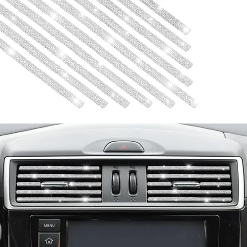 Vista 10 de Adorno de Rejilla de Ventilación Bling para Coche, 10 PCS Tiras Decorativas de Diamantes de Imitación Hechas a Mano para Todas las Salidas de Aire