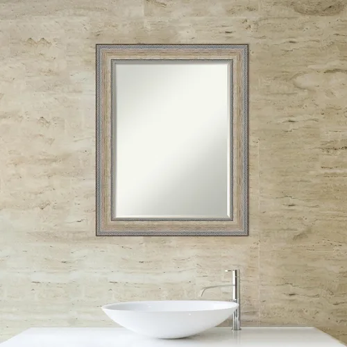 Vista 6 de Amanti Art Espejo de baño plateado para sobre el fregadero, 29 x 23 pulgadas, espejo rectangular de tocador de plata champán, marco de madera