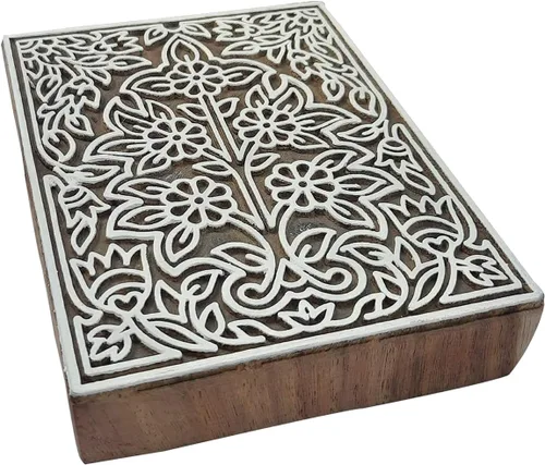 Vista 11 de Bloque de impresión intrincado patrón de borde floral grande sello de madera grande