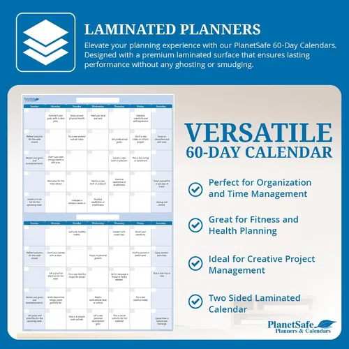 Vista 2 de PlanetSafe - Calendario horizontal de 60 días borrable en húmedo y seco, gran calendario de pared, ideal para el hogar, la oficina y las escuelas
