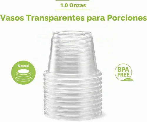 Vista 6 de {1 onza, 200 tazas} Vasos de plástico transparente para porciones sin tapas, pequeños recipientes para control de porciones, chupitos de gelatina