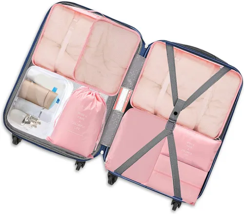 Vista 6 de WantGor - Juego de 8 cubos de embalaje 6 bolsas de compresión para equipaje 1 bolsa de zapatos 1 bolsa de aseo transparente