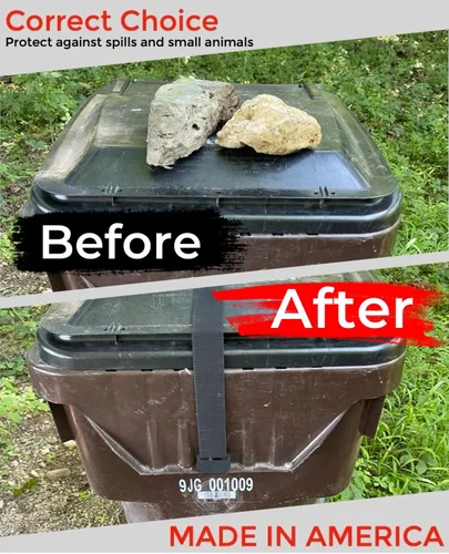 Vista 2 de Garbage Commander Correa de basura de alta calidad hecha en Estados Unidos, correa de seguridad ajustable para cubo de basura, material resistente