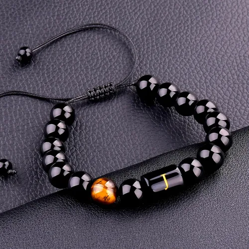 Vista 47 de SUMMER LOVE Regalos para el Día del Padre, pulsera con inicial de piedra de ónix negro de 0.394 pulgadas para hombres, pulsera de cuerda trenzada
