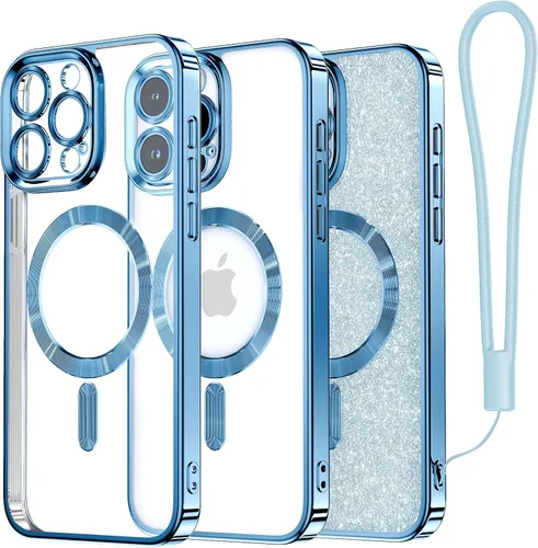 Vista 46 de Meifigno - Funda diseñada para el iPhone 16 Pro de 6.3", [Tarjeta de purpurina y correa para la muñeca] [Compatible con MagSafe]