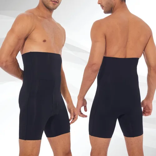 Vista 6 de Pantalones cortos moldeadores para hombre con control de abdomen, cintura alta, ropa interior adelgazante, sin costuras, faja moldeadora de cuerpo