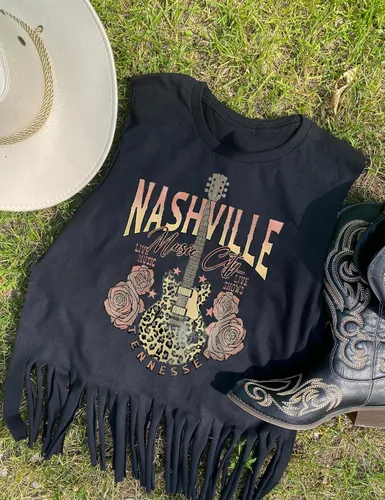 Vista 3 de Nashville - Camiseta sin mangas para mujer, diseño de festival de música country, estampado gráfico, sin mangas, Nash Music