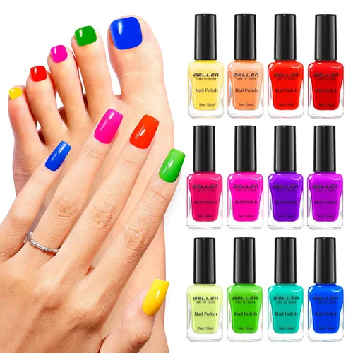 Vista 26 de GELLEN Juego de Esmalte de Uñas en 4 Colores Negro, Blanco, Gris & Base y Capa Superior, Esmalte de Uñas de Tendencia Otoño/Invierno Negro, Blanco