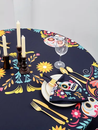 Vista 7 de YiHomer Día de los Muertos - Mesa de Halloween – Máscara de esqueleto floral Dia De Los Muertos, fiesta mexicana del Cinco de Mayo, fiesta mexicana
