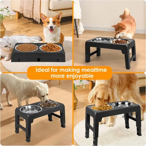 Vista 6 de URPOWER Cuencos elevados para perros, soporte de cuenco elevado ajustable Negro