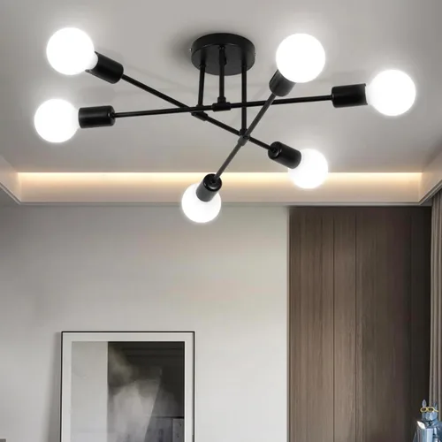 Vista 8 de Lámpara de techo industrial de forma DIY E26 moderna vintage de hierro para recámara, sala de estar, cocina, pasillo, lámparas de araña Negro +