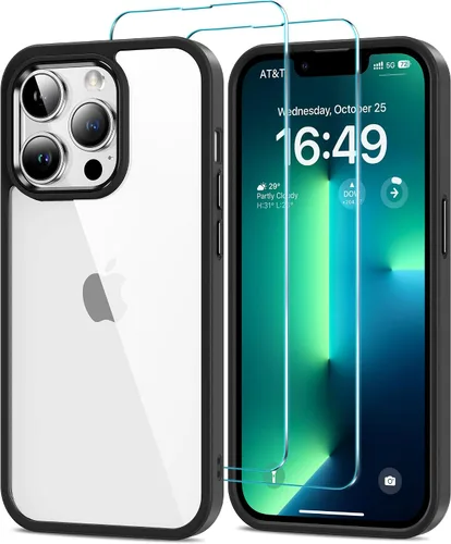 Vista 10 de HOOMIL Funda para iPhone 11 con 2 protectores de pantalla de vidrio templado, no amarillea, protección contra caídas, arañazos, transparente, parte