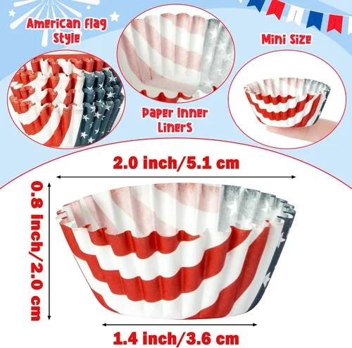 Vista 3 de COcnny America - Bolsas de papel de aluminio para cupcakes, 600 unidades de papel de aluminio para el 4 de julio, envoltorios de papel