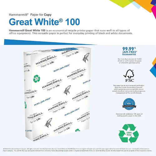 Vista 2 de Hammermill Papel de impresora, gran papel reciclado 50% 50%, 8,5 x 11 - 1 resma (500 hojas) - 92 luminoso, hecho en los Estados Unidos, 086790