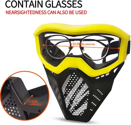 Vista 5 de Paquete de 4 máscaras tácticas compatibles con Nerf Rival, Apollo, Zeus, Khaos, Atlas, Artemis Blasters Rival Máscara (amarillo, azul, negro, blanco)