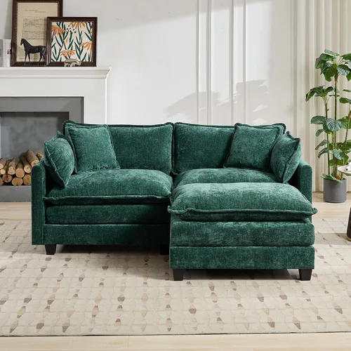 Vista 300 de Sofá seccional modular verde de 111.5", sofás seccionales grandes de 3 plazas para sala de estar, sofá nube oversized de tela chenille con otomana