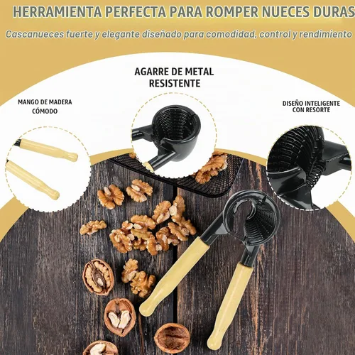 Vista 3 de Iconikal Cascanueces de cuerpo metálico resistente con mango de madera, negro y arce - fácil cascanueces para nueces, almendras, pecanas
