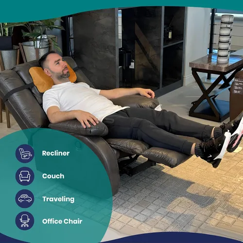 Vista 5 de Almohada para reposacabezas de espuma viscoelástica para sillón reclinable, almohada cervical en forma de B con correa estabilizadora, respaldo