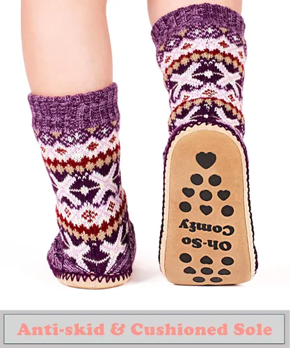 Vista 4 de Calcetines de punto grueso para mujer, forro polar sherpa, suela de agarre antideslizante suave, regalos acogedores para ella