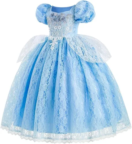 Vista 3 de Vestido de cumpleaños de princesa Cenicienta para niñas, disfraz de Halloween, concurso de Navidad, fiesta de baile con accesorios