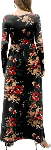 Vista 5 de GRECERELLE Vestido largo para mujer, manga larga, cuello en V, casual, con botones, estilo bohemio, con bolsillos