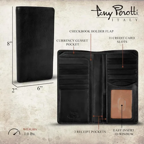 Vista 2 de Tony Perotti Cartera de chequera para hombre, cuero italiano Negro