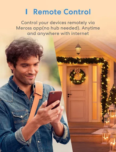 Vista 3 de meross Enchufe inteligente para exteriores compatible con Apple HomeKit, Siri, Alexa, Google Assistant y SmartThings, toma impermeable