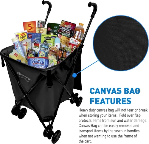 Vista 2 de EasyGo - Carrito de compras de comestibles, cesta de lavandería con ruedas, bolsa de lona extraíble, ruedas Versa y frenos traseros, fácil