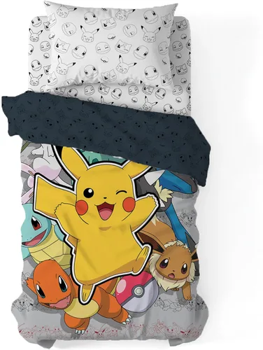 Vista 5 de Northwest Pokemon - Juego de cama individual en una bolsa, Pikachu Squirtle Eevee Charmander, ropa de cama de anime para niñas y niños, escuadrón