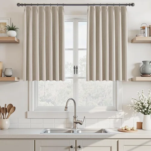 Vista 23 de UHITECH Cortinas plisadas pequeñas de 35 pulgadas de largo, cortinas opacas cortas para ventanas de sótano, aislamiento térmico, cortinas opacas
