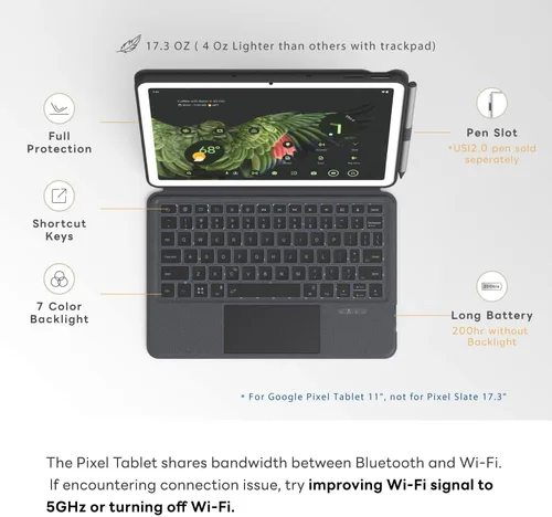 Vista 2 de EIP Magnetix - Funda con teclado para Google Pixel Tablet de 11 pulgadas (2023), ángulo de visualización ajustable, desmontable, fácil
