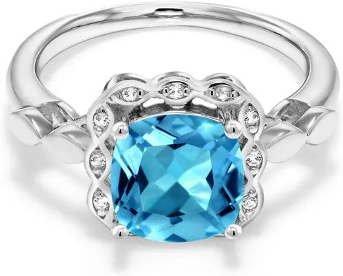 Vista 85 de Gem Stone King Anillo de compromiso de plata de ley 925 de 0.315 in con piedra natal y zafiro blanco creado Anillo de compromiso de boda