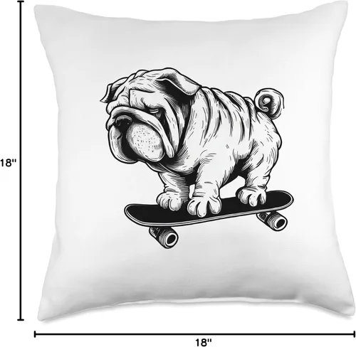 Vista 4 de Urban Paws Adventures Skate King Cool Pug Rolling on a Skateboard - Almohada de 18 x 18 pulgadas, multicolor