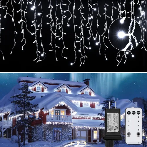 Vista 13 de Luces de Navidad de carámbano para exteriores, 40 pies, 432 LED, impermeables, para exteriores, 8 modos de iluminación, con control remoto