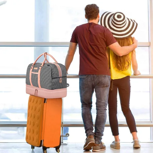Vista 118 de IBFUN Bolsas de fin de semana para mujer, bolsa grande de lona para viaje, bolsa de viaje con compartimento para zapatos, 21 pulgadas, juego de 3