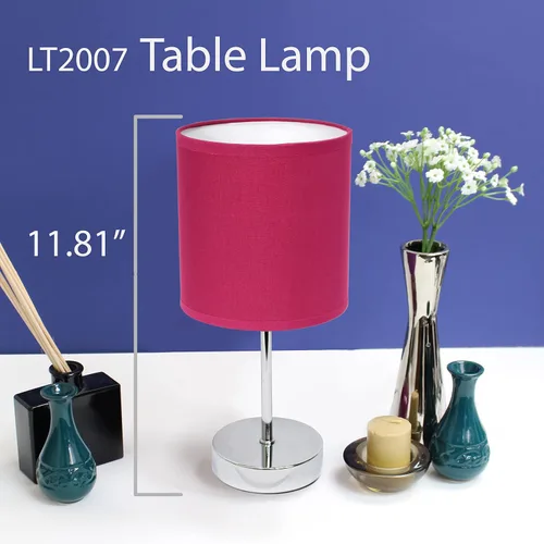 Vista 6 de Simple Designs LT2007-HPK-LB Lámpara de mesa básica cromada para sala de estar, mesita de noche, escritorio, encimera, rosa intenso, con bombilla