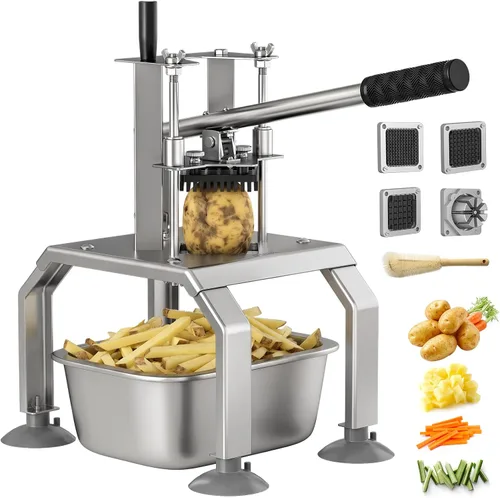 Vista 10 de Cortador comercial de papas fritas y cortador de verduras con 3 cuchillas de acero inoxidable - 3/8 pulgadas, 1/2 pulgadas, 1/4 pulgadas - Cortador