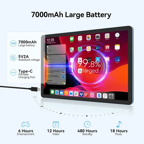 Vista 6 de Tablet de 11 pulgadas Android 15, última actualización de 2026, 128 GB ROM 16 GB RAM, tabletas 4G LTE, 5G WiFi+Celular, Octa-Core MTK8786, cámara
