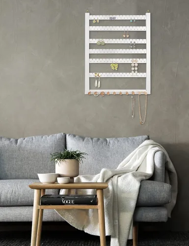 Vista 7 de Mymazn Fácil de montar de madera de haya maciza pendiente colgante collar soporte colgante montaje en pared organizador de joyas anillos Scruncies
