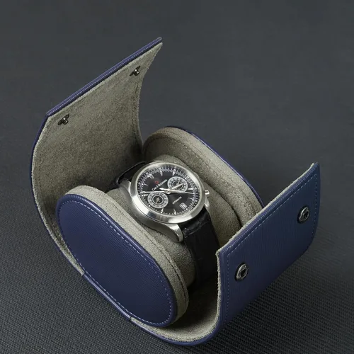 Vista 5 de Estuche de viaje para reloj para hombre, de piel sintética, portátil, organizador de caja de almacenamiento de relojes (individual, azul rey)
