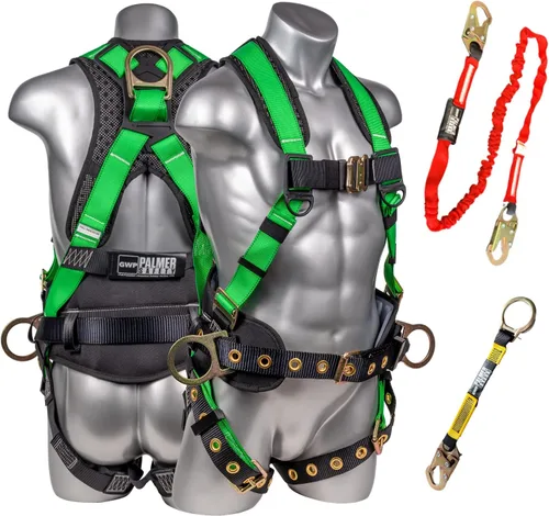Vista 13 de Palmer Safety Arnés de seguridad de protección contra caídas Hammerhead Series Kit de seguridad I Arnés Premium + Cordón + Kit de extensor de anillo