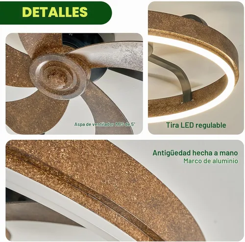 Vista 6 de Ventilador de techo de 20 pulgadas de perfil bajo con LED regulable