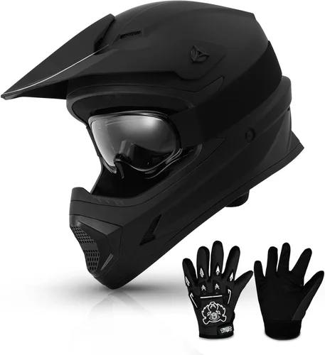 Vista 15 de TCMT Azul Niños Motocross ATV Dirtbike BMX Offroad Cara Completa Juventud Casco Guantes Gafas Aprobado Punto