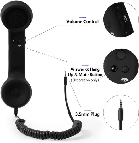 Vista 4 de FLEXMAN Teléfono retro Bluetooth, a prueba de radiación con enchufe de 0.138 in, multifunción, clásico, retro, para decoración de teléfonos Negro