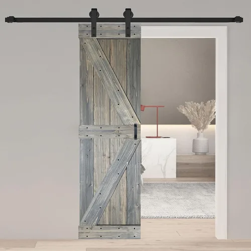 Vista 37 de Serie K. Puerta corredera de granero de madera maciza acabada con kit de herrajes (marrón/nogal, 24 x 84 pulgadas)