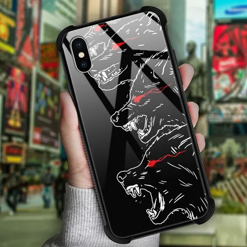 Vista 2 de Funda compatible con iPhone Xs, diseño de plexiglás X para niños y hombres, diseño de lobo malo, a prueba de golpes, antiarañazos, para iPhone X/Xs