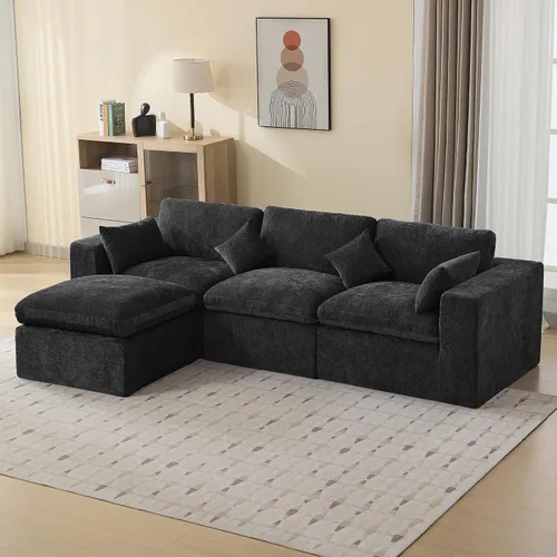 Vista 23 de WUTUTUEE Otomana Cloud de 33.5 pulgadas para sofá modular, cómodo reposapiés tapizado de felpilla con espuma viscoelástica, embalaje totalmente