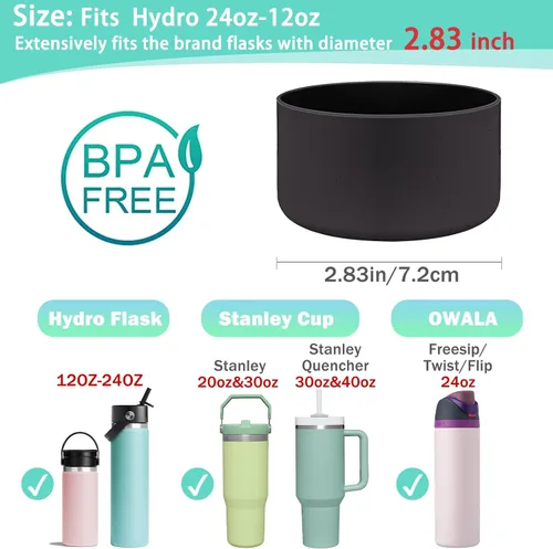 Vista 2 de WK IEASON Base protectora de silicona para botellas Hydro Flask de 12 a 24 onzas de ancho y boca estándar, funda antideslizante para accesorios de 2
