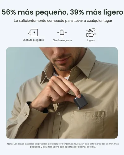 Vista 5 de Anker Cargador Nano, Carga Rápida de 45W, Enchufe Compacto y Plegable, Bloque Cargador USB C para iPhone 17 Series, MacBook, Pixel 9, iPad, Samsung